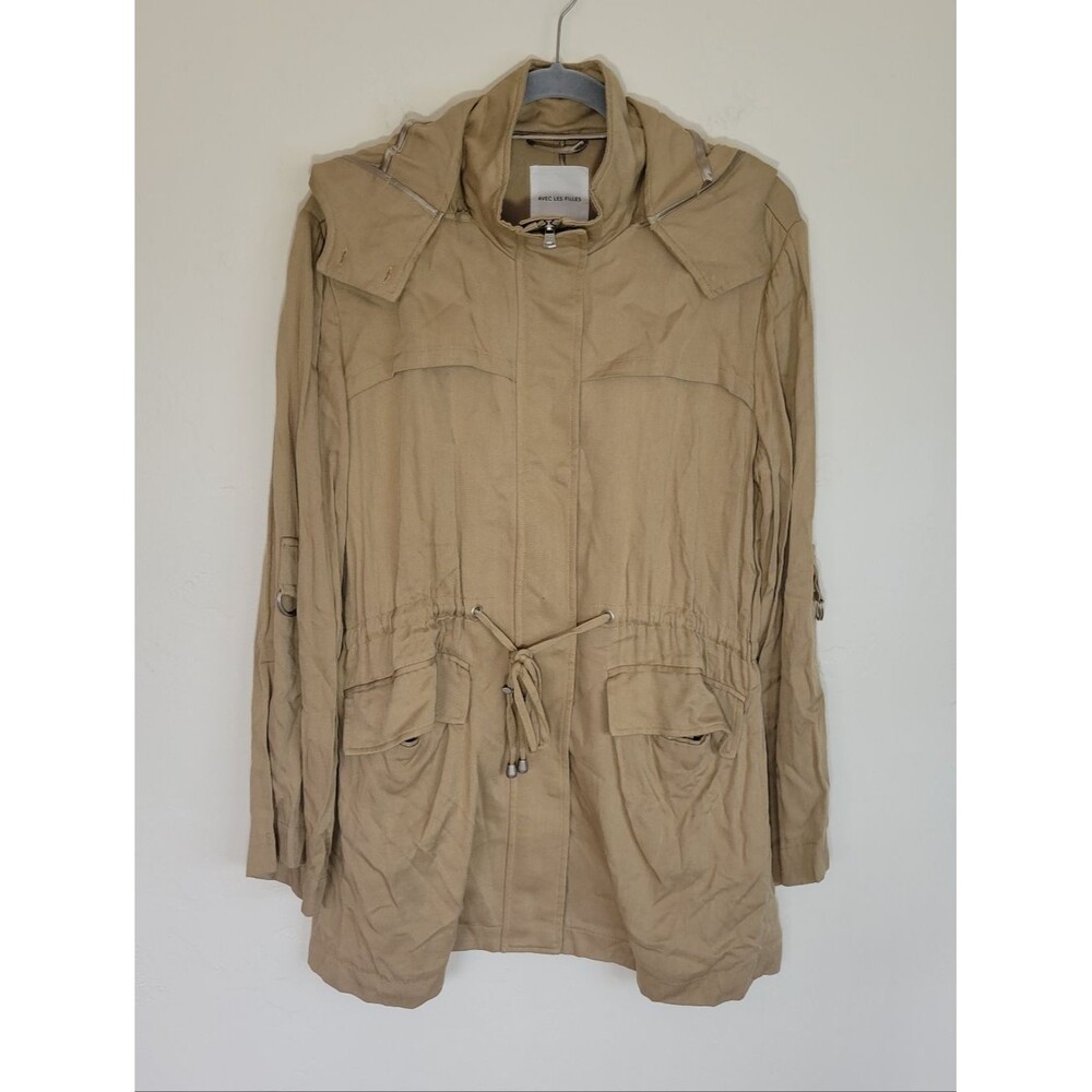 AVEC LESS FILLES Women’s Tan Drawstring Utility Anorak Jacket SIZE M.